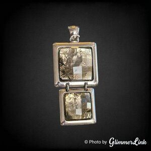 Lia Sophia Tiered Green Faceted Foiled Glass Squares Silver Tone Slide Pendant